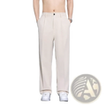 Beige wide leg mens suit pants with pleated design loose fit and subtle stitching details for casual wear