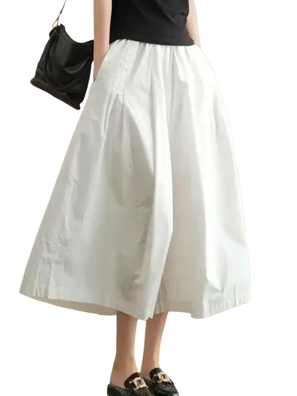 White flowing wide leg pants cotton casual skirt pants with relaxed fit and subtle pleats