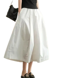 White flowing wide leg pants cotton casual skirt pants with relaxed fit and subtle pleats
