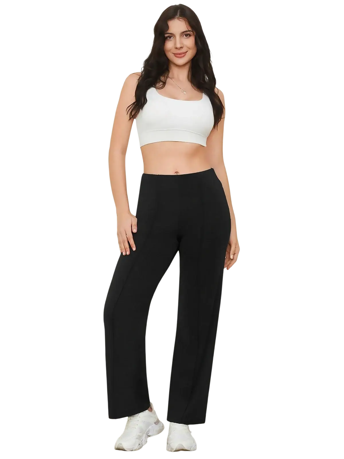 Black high waisted wide leg pants with pockets made from lightweight fabric for comfortable all-day wear