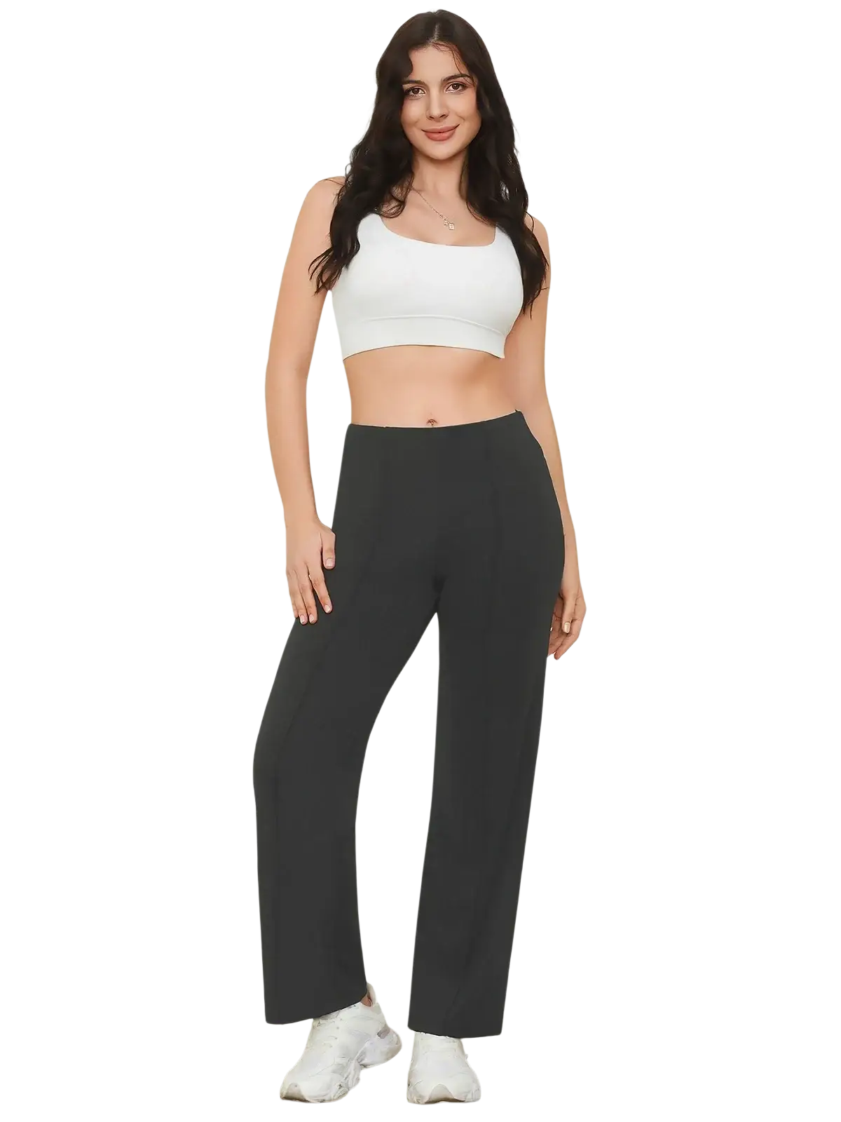 Black high waisted wide leg pants with pockets made from comfortable fabric for versatile everyday wear