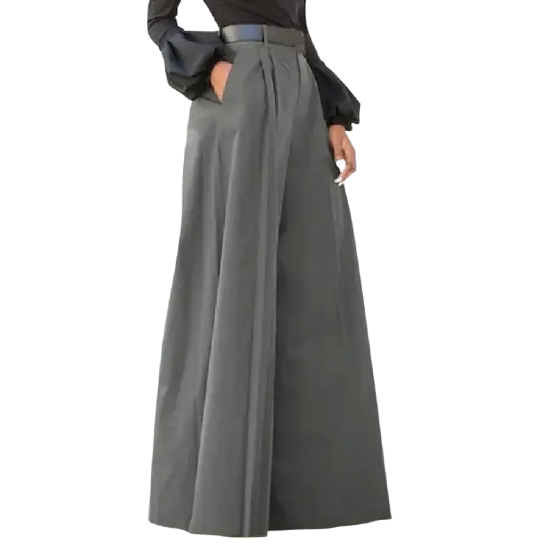 Wide leg pants for women high waist trousers in sleek charcoal gray fabric with structured silhouette and front pleats