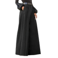 Black high-waisted wide leg trousers with a sleek tailored design and subtle pleats at the waist for women