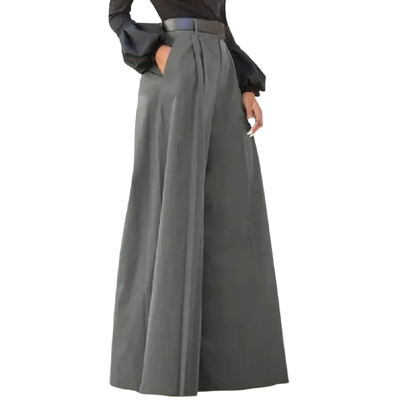 Wide leg pants for women high waisted office trousers in charcoal gray with pleated front and matching belt