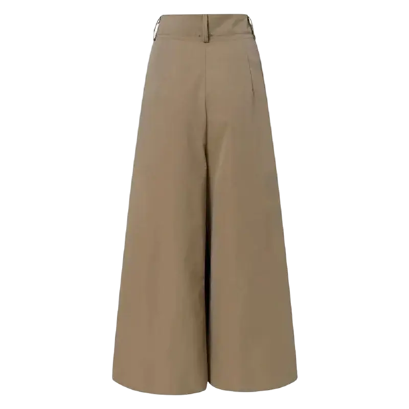 Beige high waisted wide leg trousers with tailored design and subtle front pleats ideal for office wear