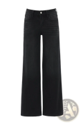 Black wide leg stretch denim jeans with a straight cut and classic front pockets in breathable denim fabric