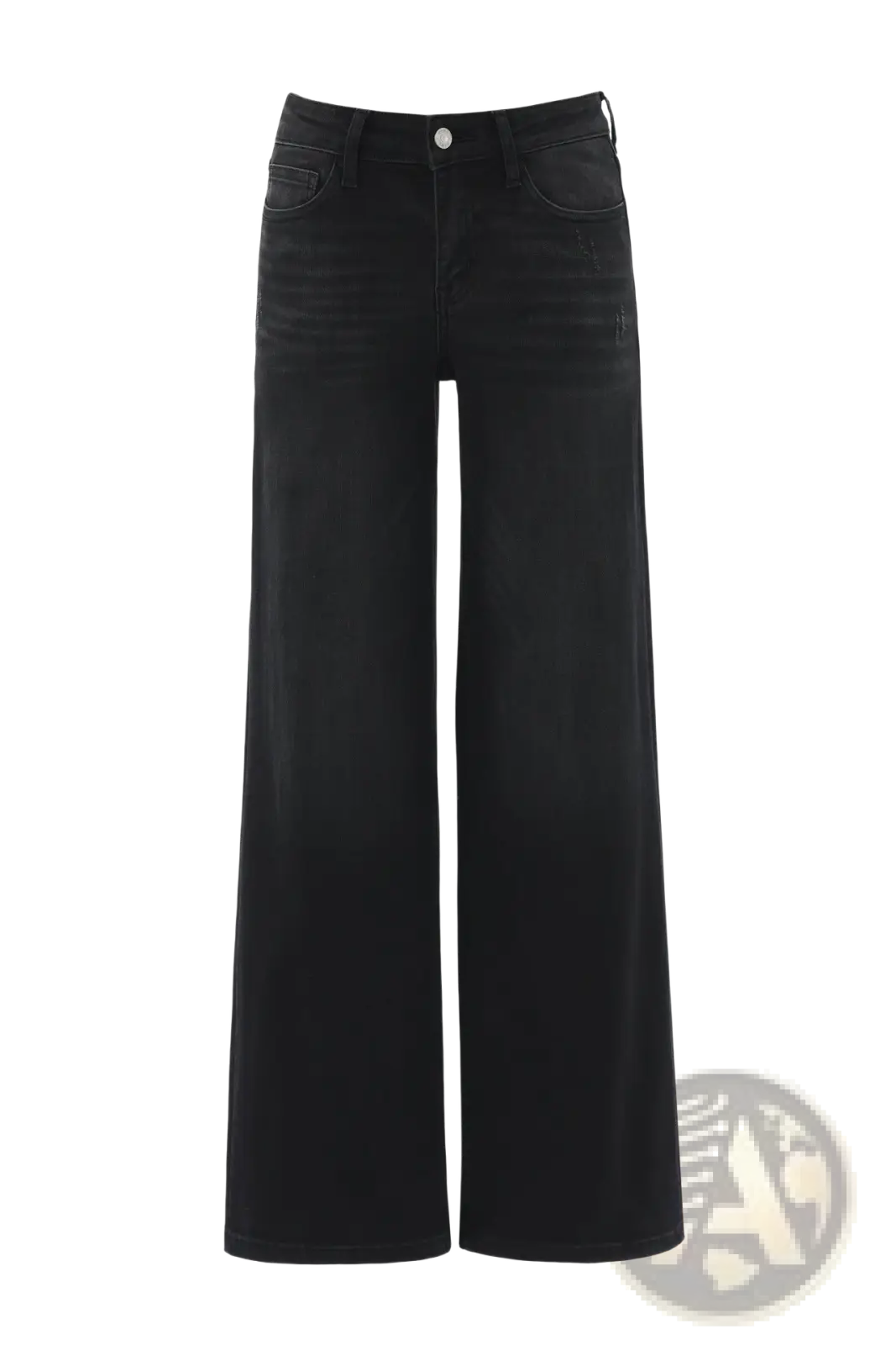 Black wide leg stretch denim jeans with a straight cut and classic front pockets in breathable denim fabric