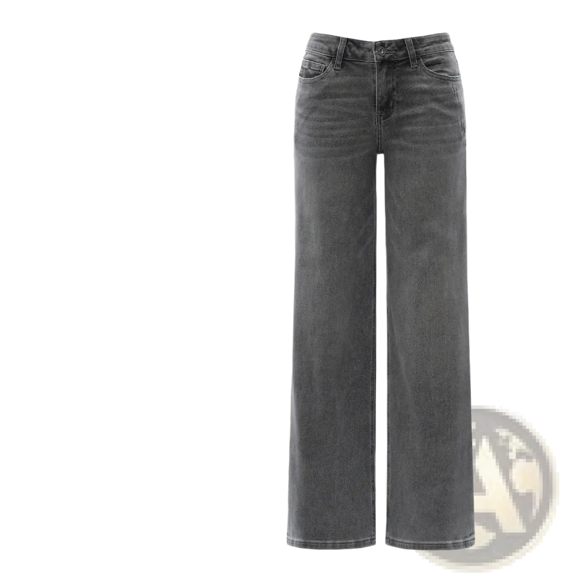 Wide leg stretch denim jeans in dark gray with a straight cut and classic five-pocket design made of stretch denim