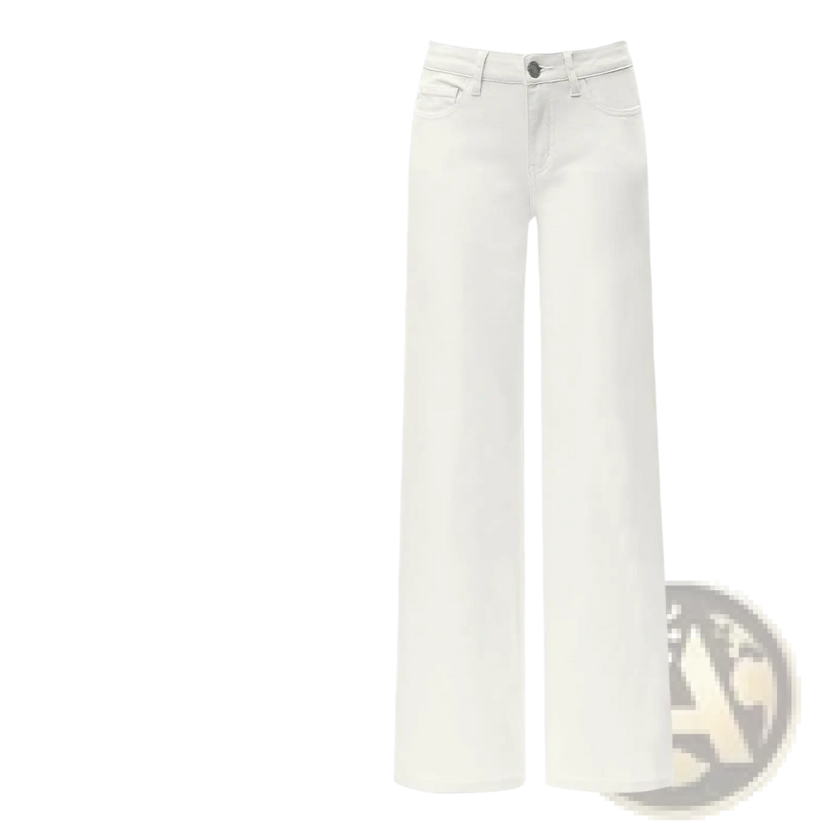 White wide leg stretch denim jeans featuring a clean minimalist design and classic five pocket styling