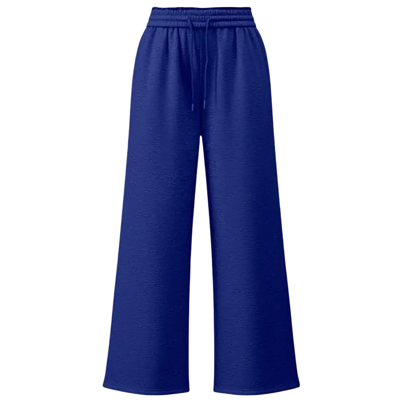 Royal blue wide leg solid color sweatpants with elastic waistband and drawstring for casual wear