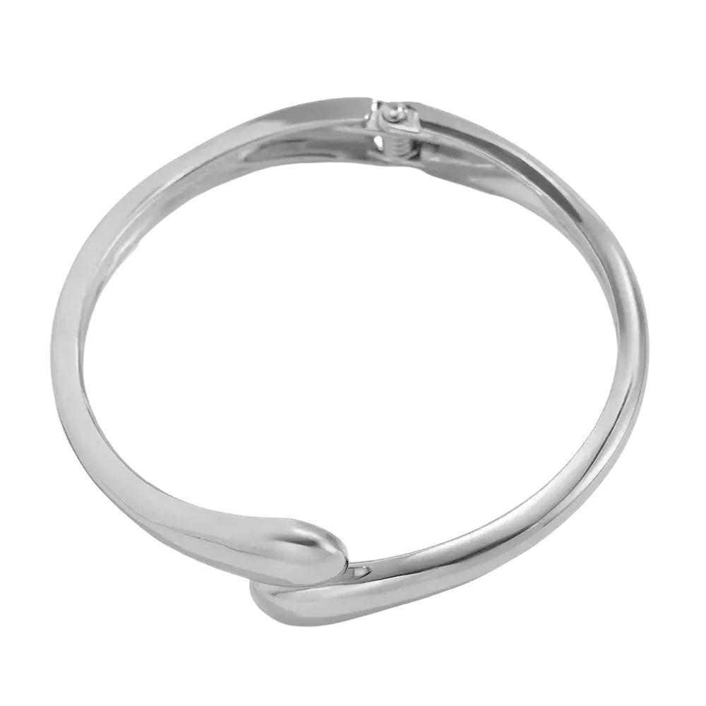 Silver color chunky wide metal bangle bracelet with sleek modern design and small clasp mechanism