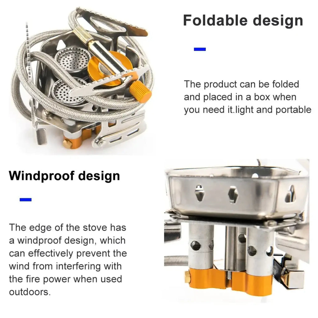 Widesea 3-burner portable camping stove compact foldable with stainless steel body and orange burner base accents