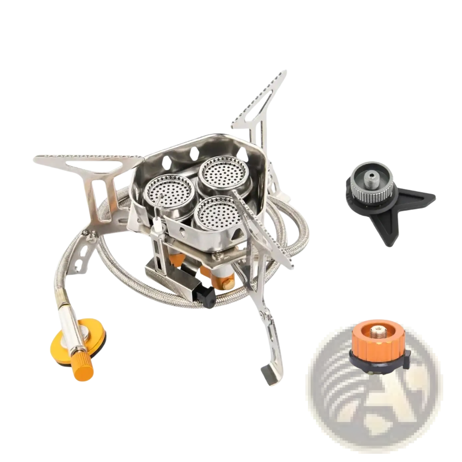 Widesea 3-burner portable camping stove in silver with adjustable legs for stability during outdoor cooking