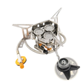 Widesea 3-burner portable silver camping stove with flexible gas hose and orange fuel tank cap accents
