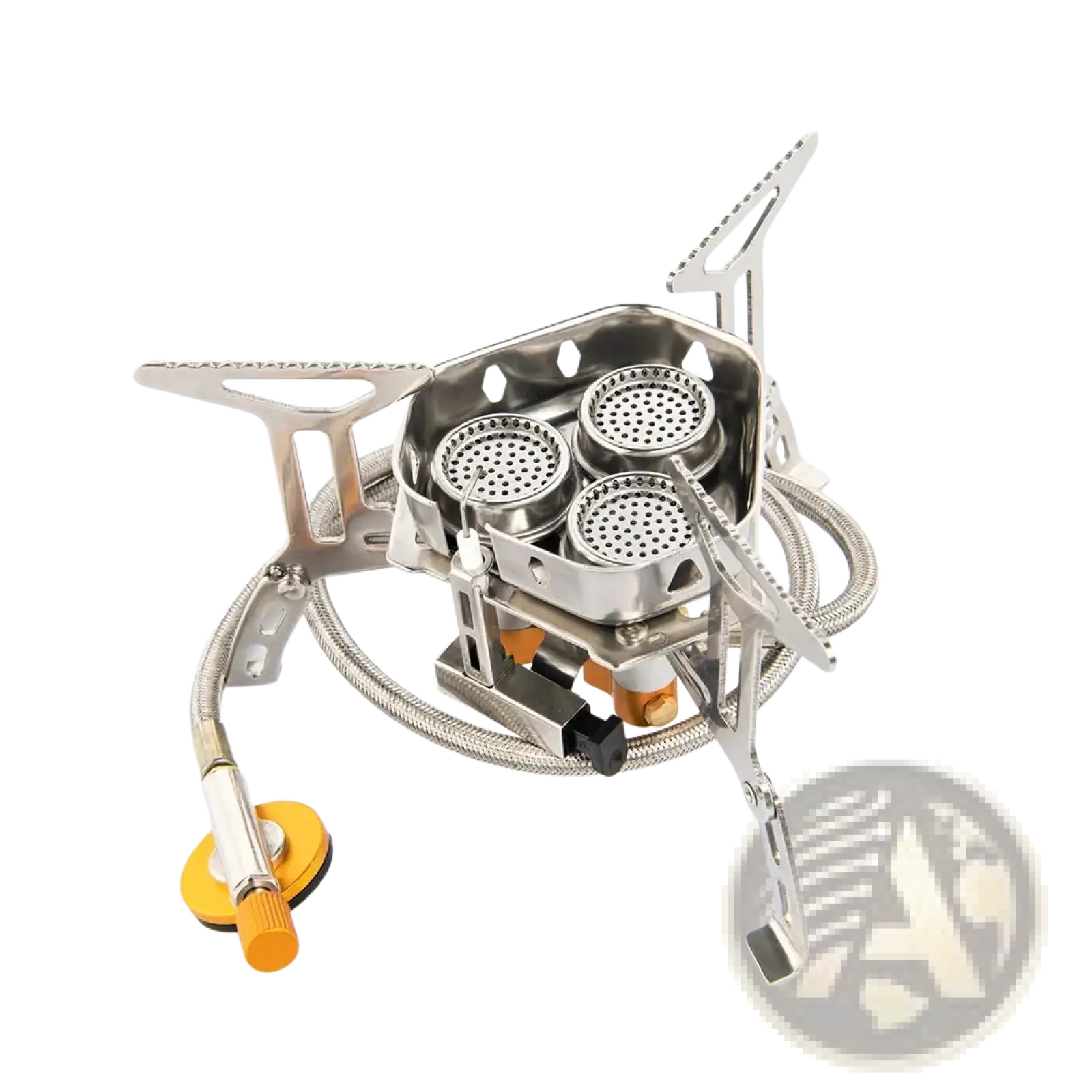 Widesea portable 3-burner camping gas stove silver stainless steel with yellow gas regulator for outdoor cooking