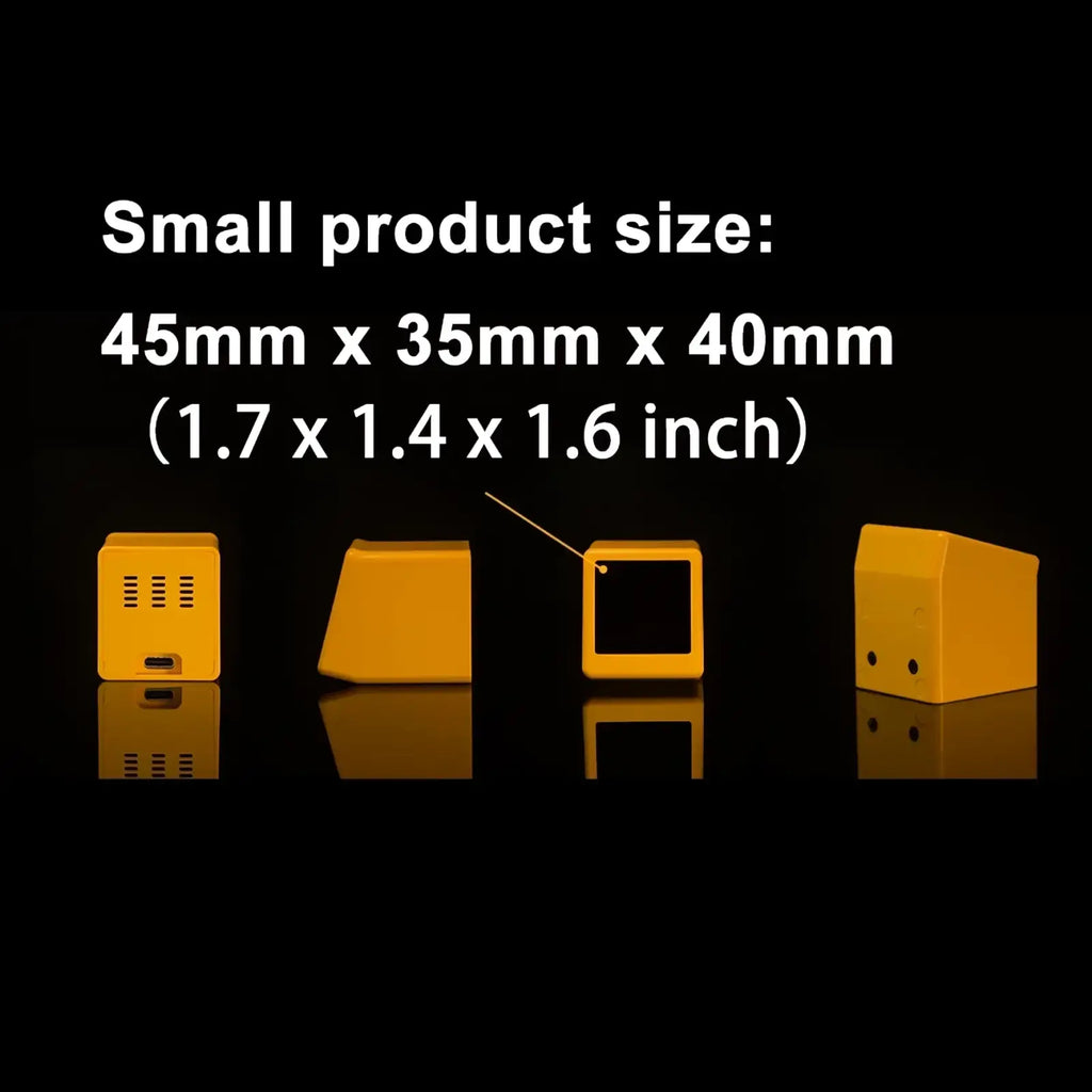 Bright yellow wifi smart weather station desktop clock with a matte finish and ventilation slots on one side