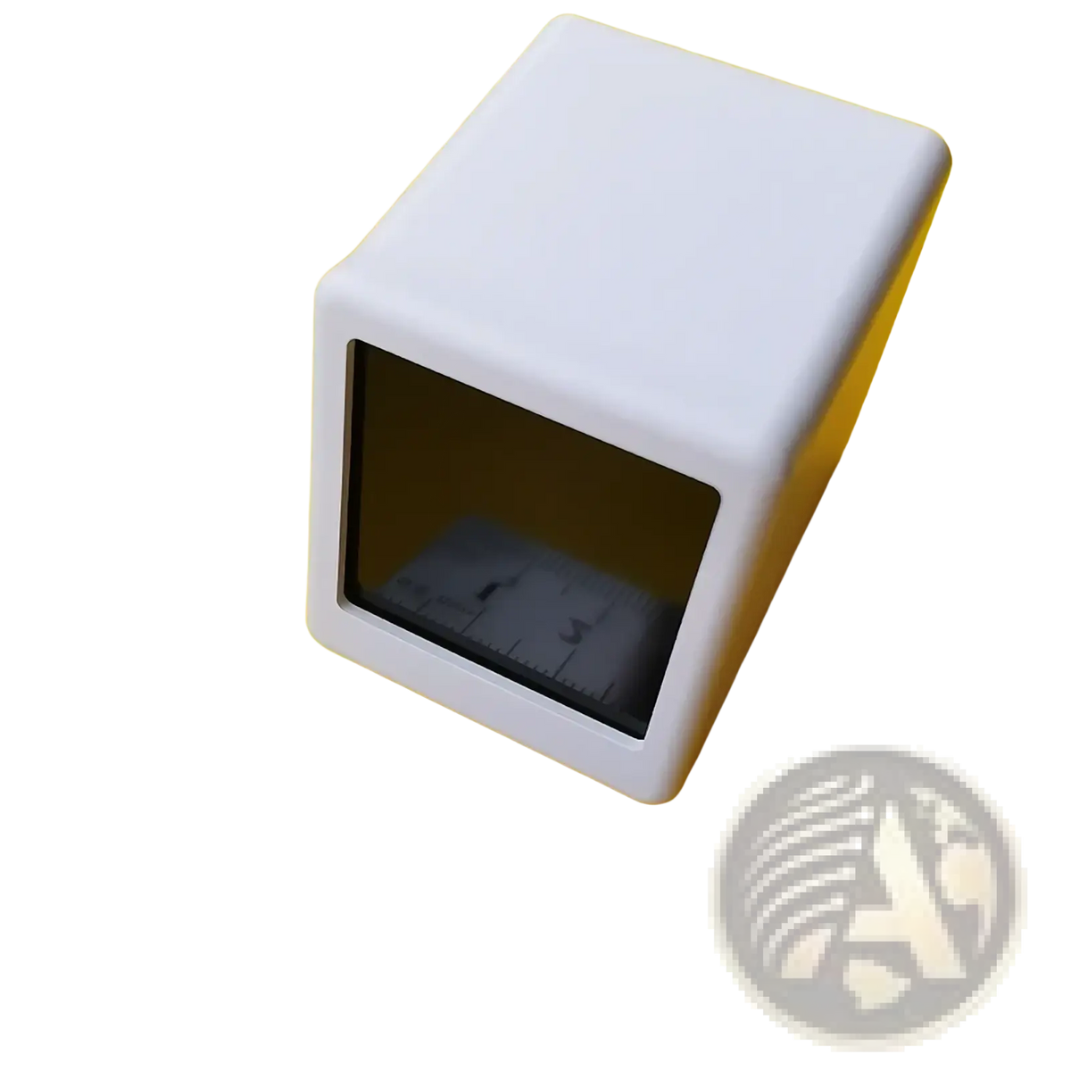 Ivory-white cube-shaped wifi smart weather station desktop clock with dark reflective window on one face