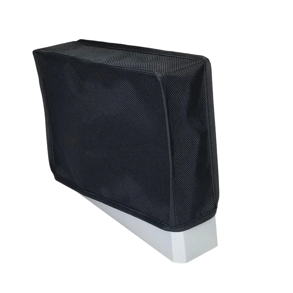 Black mesh wii console dust cover with reinforced edges and snug fit made of oxford cloth for gaming accessories vertical use