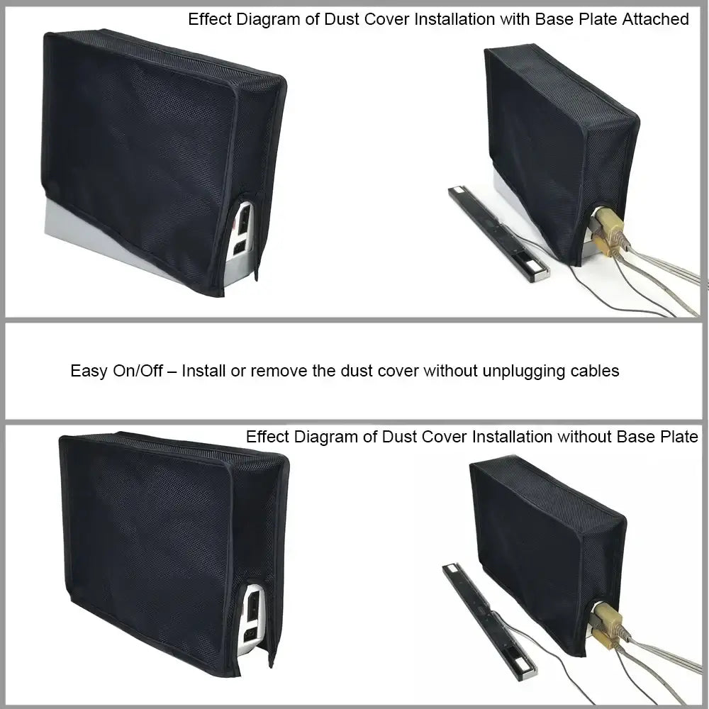 Black mesh dust cover made of oxford cloth for easy installation on wii console gaming accessories vertical protection