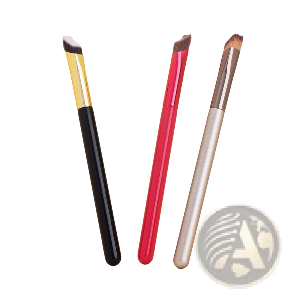 Wild eyebrow brush 3d stereoscopic makeup tool featuring three angled brushes with glossy black gold red and silver handles