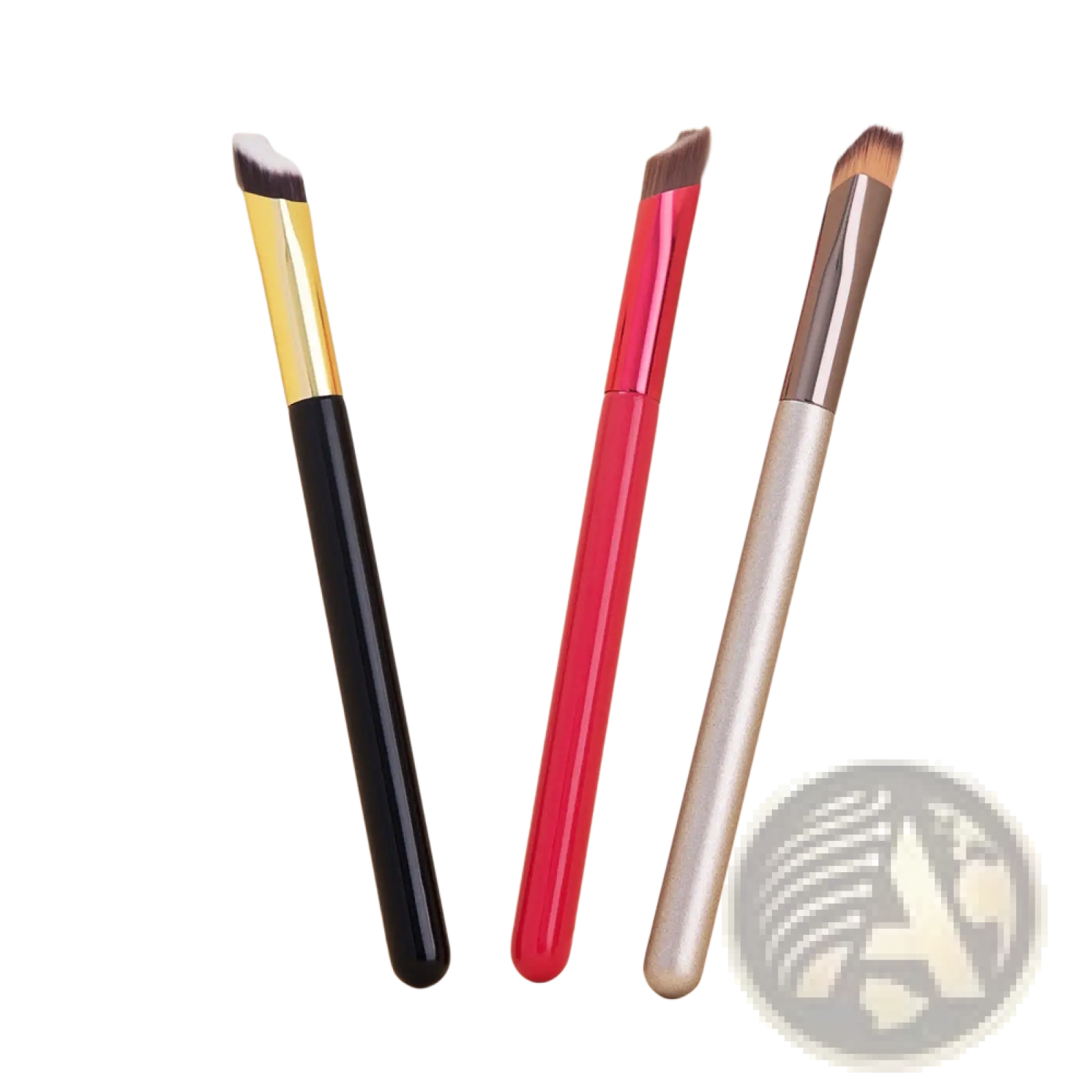 Wild eyebrow brush 3d stereoscopic makeup tool featuring three angled brushes with glossy black gold red and silver handles
