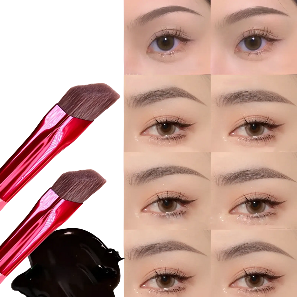 Wild eyebrow brush makeup tool with dense dark brown bristles and glossy red handle for precise eyebrow styling