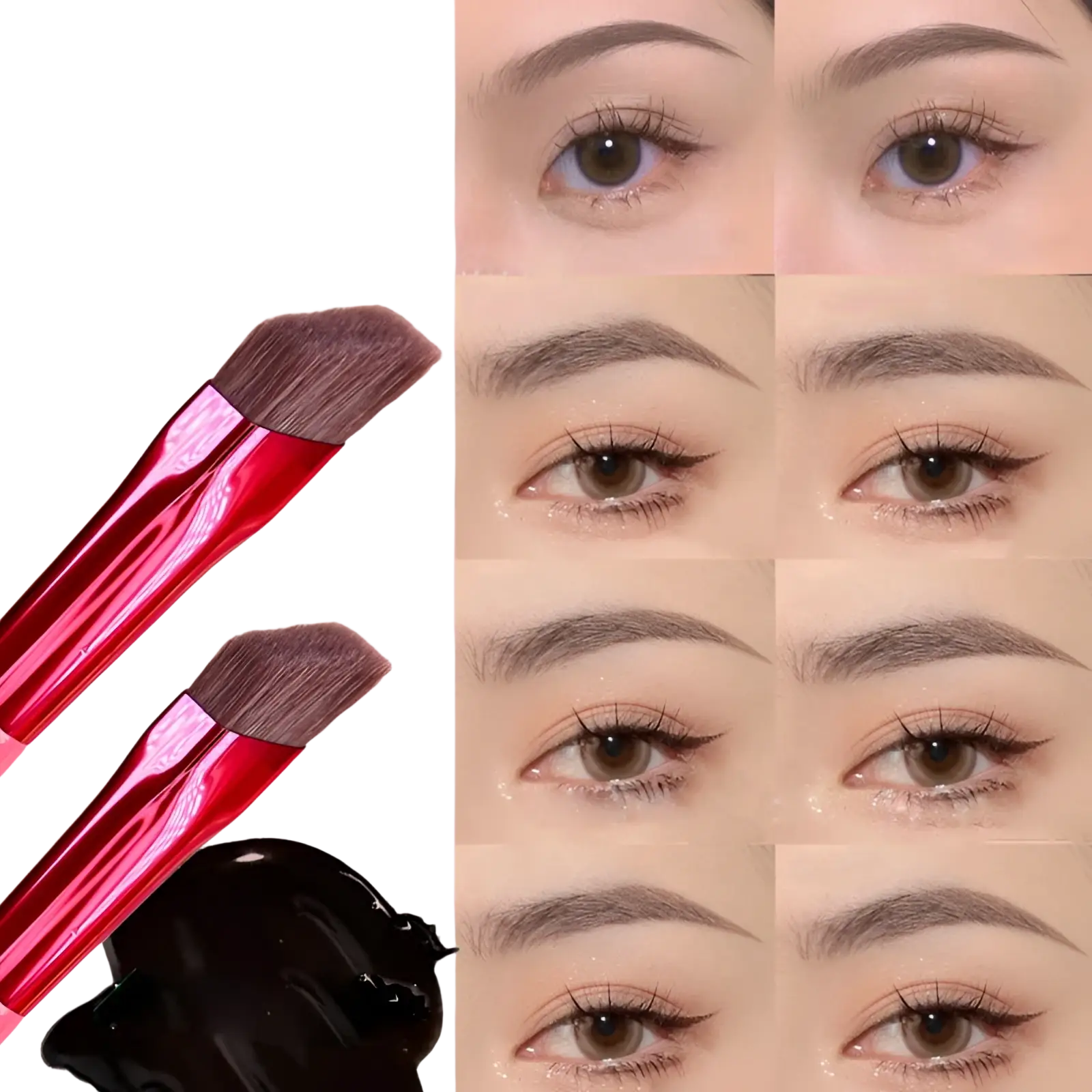 Wild eyebrow brush makeup tool with dense dark brown bristles and glossy red handle for precise eyebrow styling