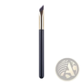 A sleek navy blue wild eyebrow brush with a gold ferrule and angled dark purple bristles for precise makeup application