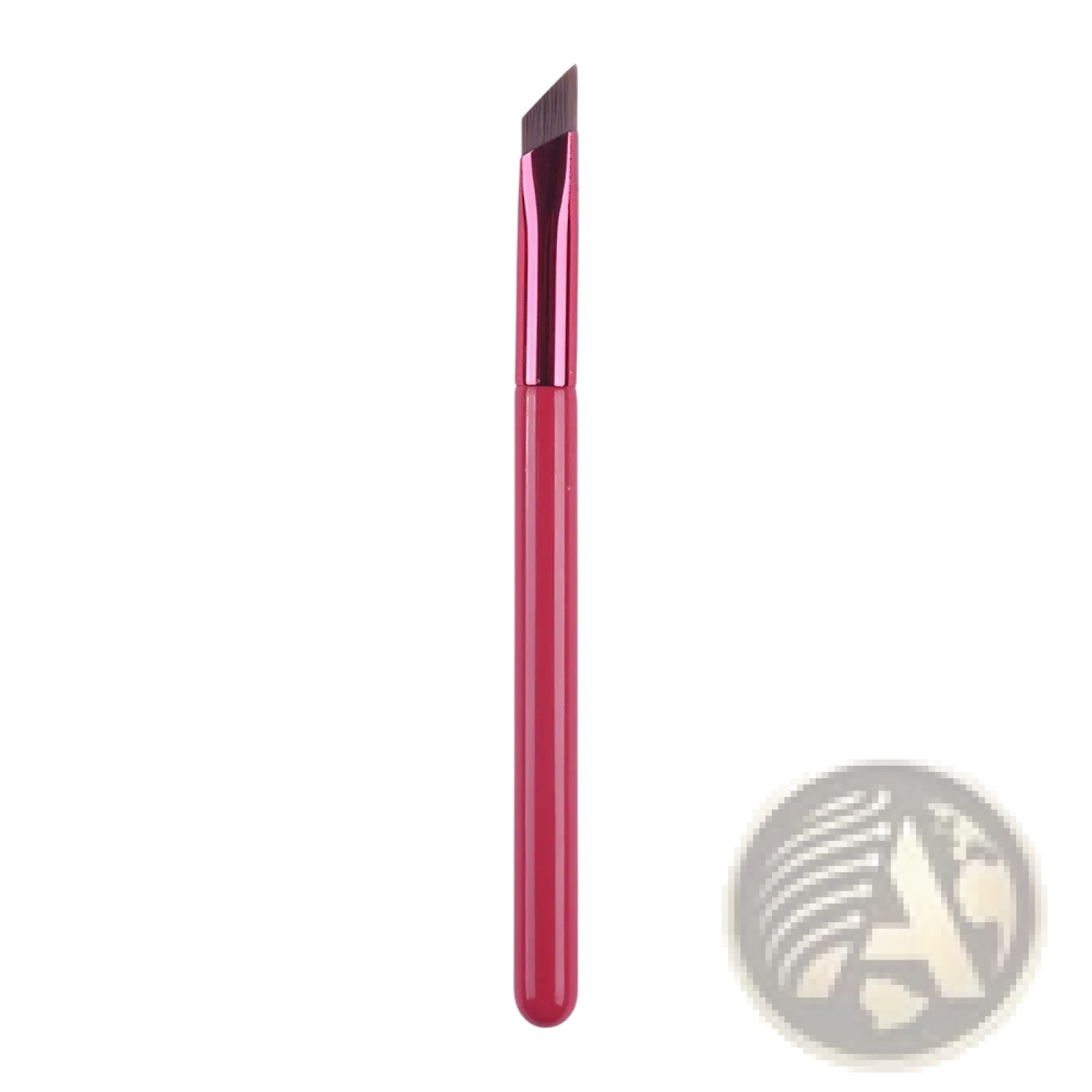 A sleek vibrant pink angled eyebrow brush with glossy finish and fine synthetic bristles for precise makeup application