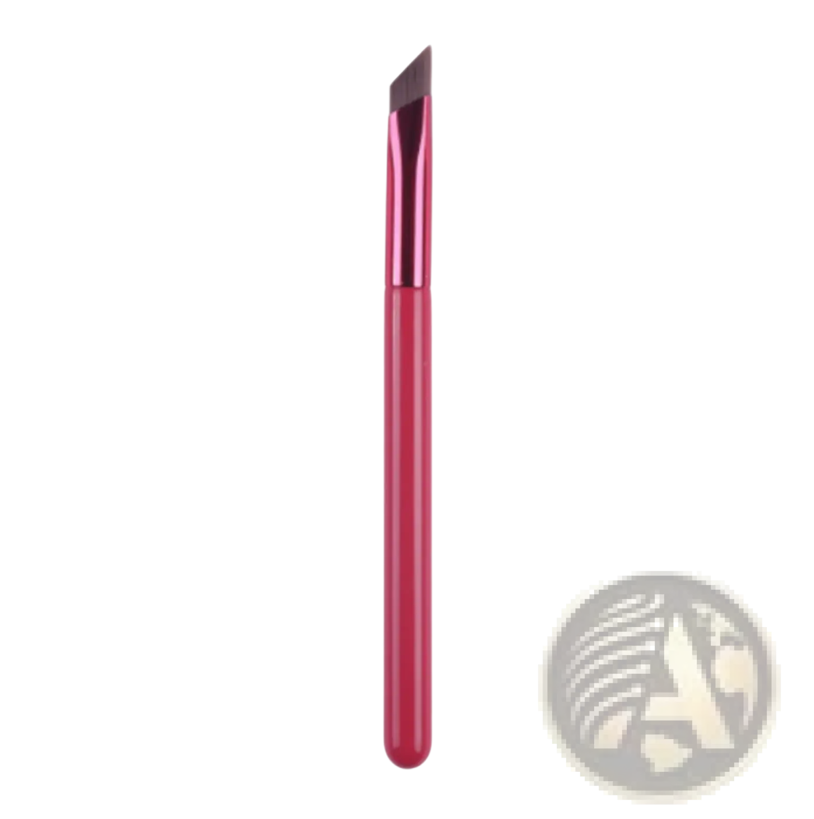 A sleek vibrant pink angled Wild eyebrow brush with metallic finish and dense black bristles for precise makeup application