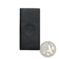 Black leather william polo men bifold wallet with embossed circular logo and star design on front side