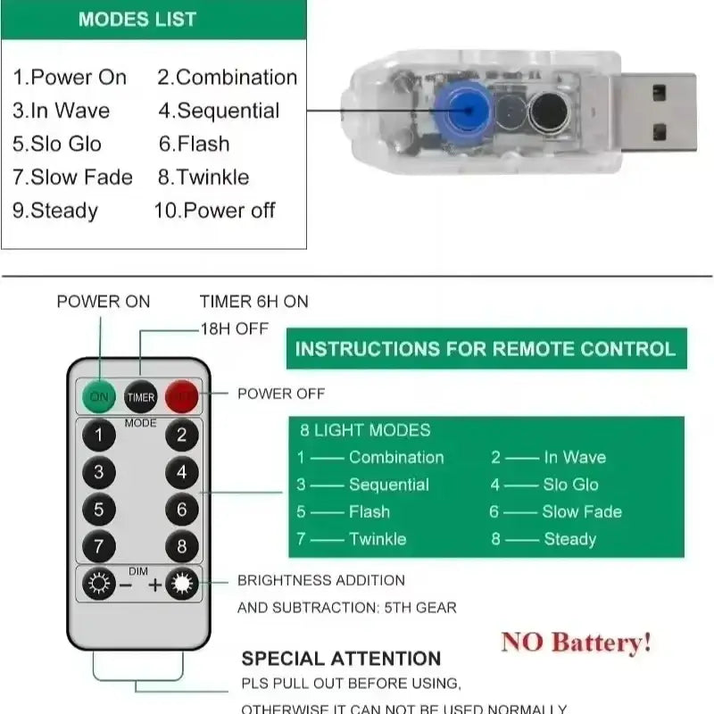Clear plastic usb powered led light controller with blue and black internal components for willow rattan fairy lights garland