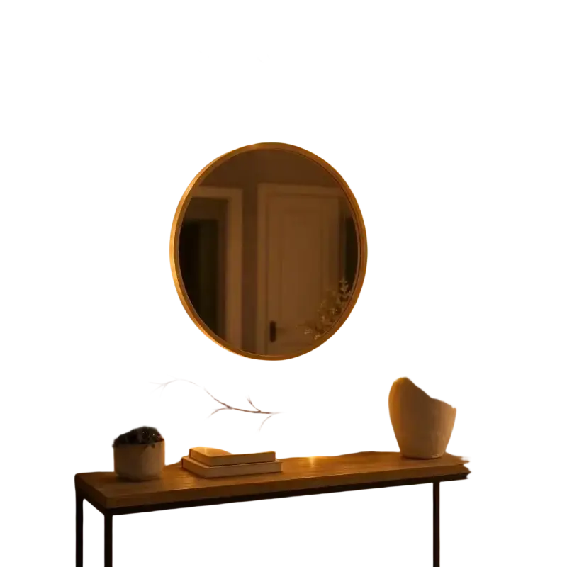 Willow rattan fairy lights usb powered garland with warm golden string lights arranged on decorative tree branch around mirror