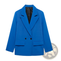 Willshela double breasted blazer in vibrant royal blue with black buttons and sleek tailored design