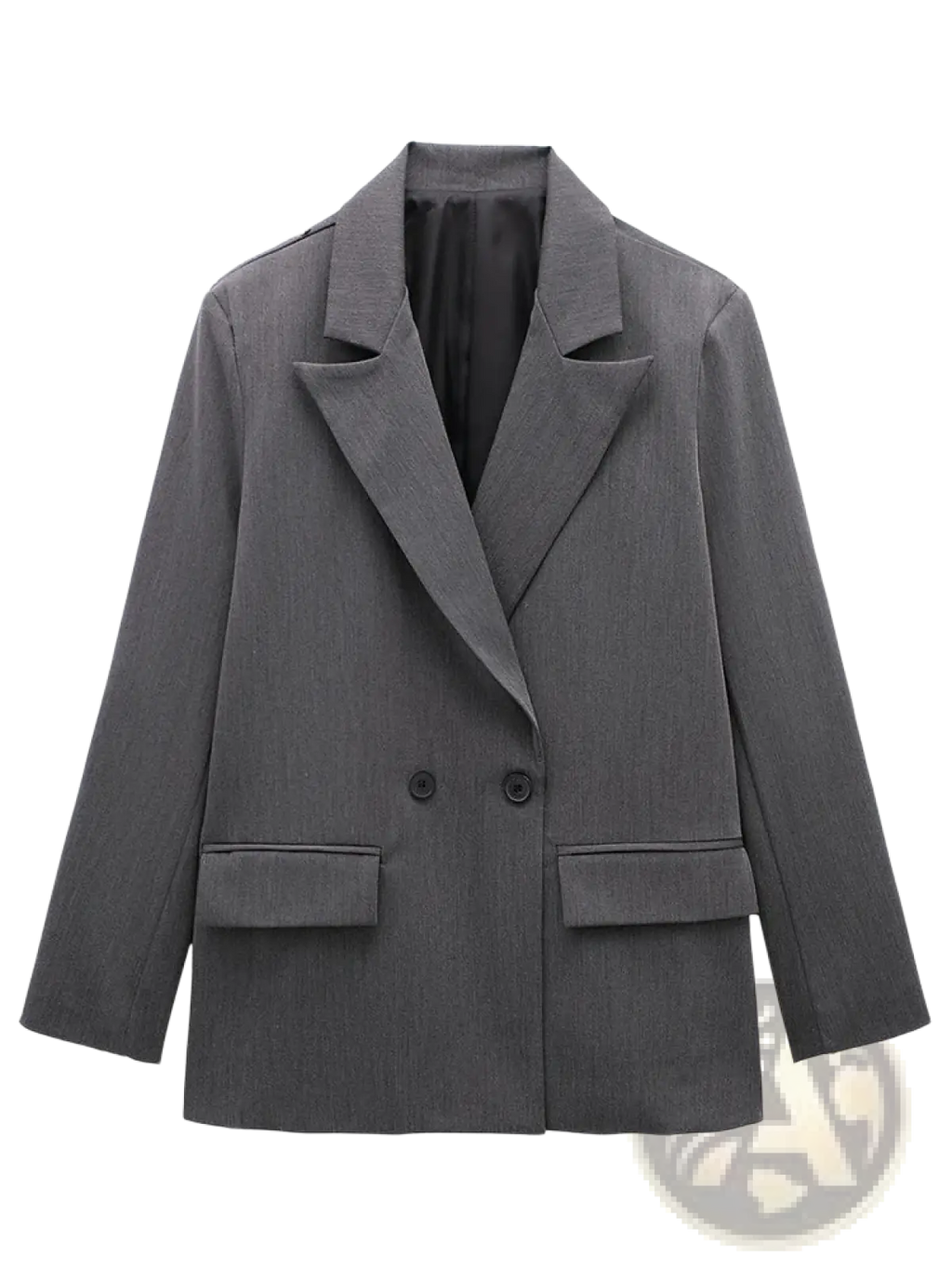 Willshela double breasted gray textured blazer with flap pockets in a formal tailored design