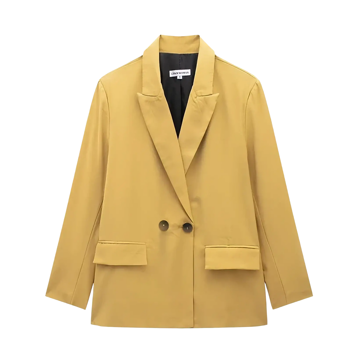 Willshela double breasted blazer in mustard yellow with sleek tailored fit and black buttons perfect for formal wear