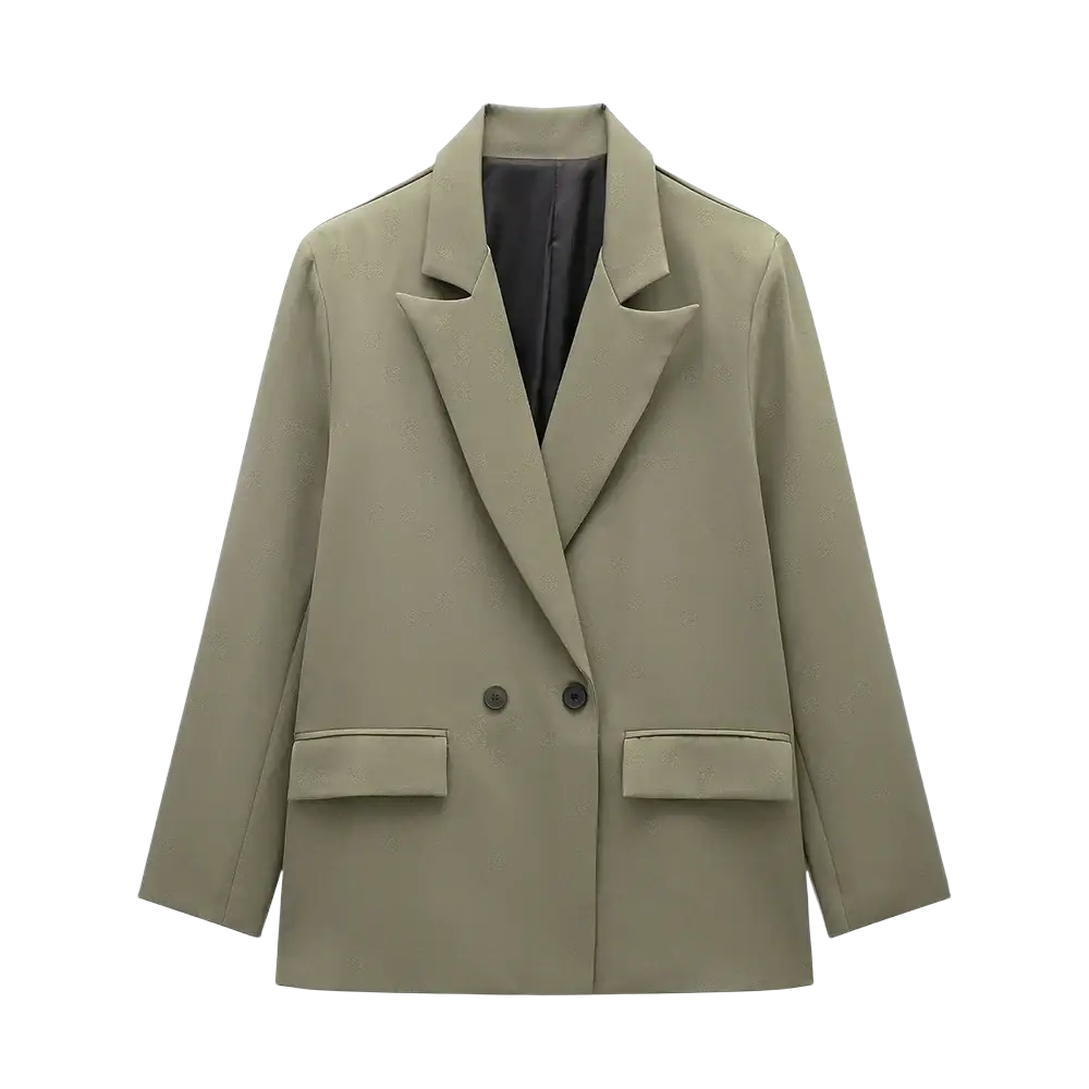 Willshela double breasted olive green blazer with sleek tailored fit and two front flap pockets