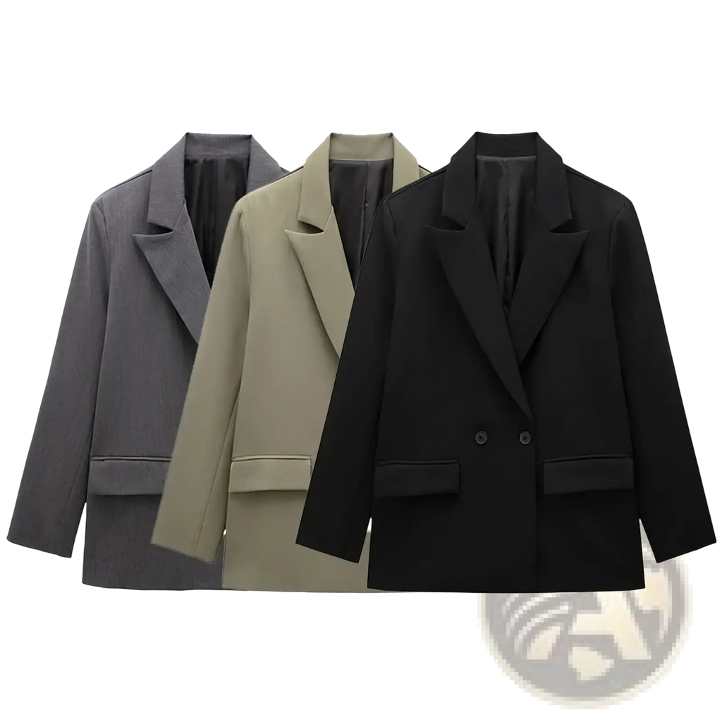 Willshela double breasted blazers in gray beige and black with sleek tailored design for formal wear