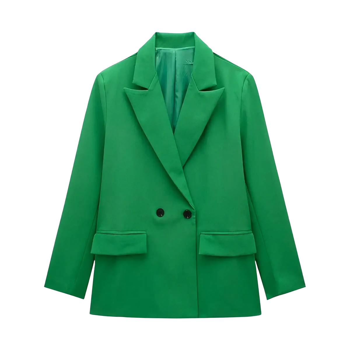 Willshela double breasted vibrant green blazer with black buttons and flap pockets formal outerwear