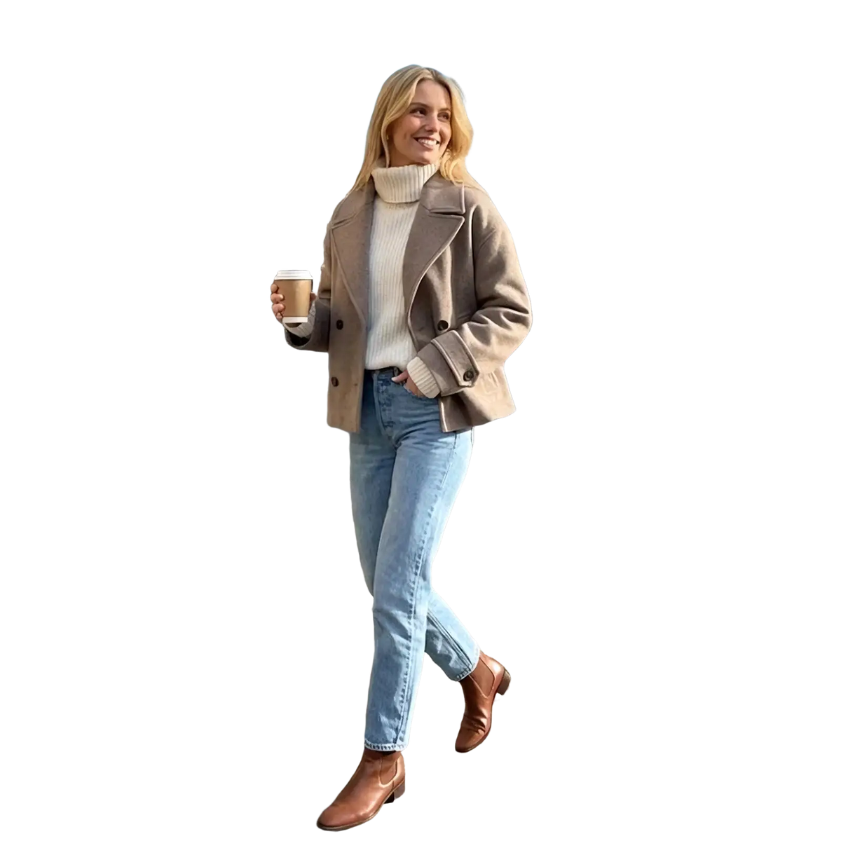 Beige wool-blend Willshela double breasted trench jacket with cropped fit and ribbed cuffs