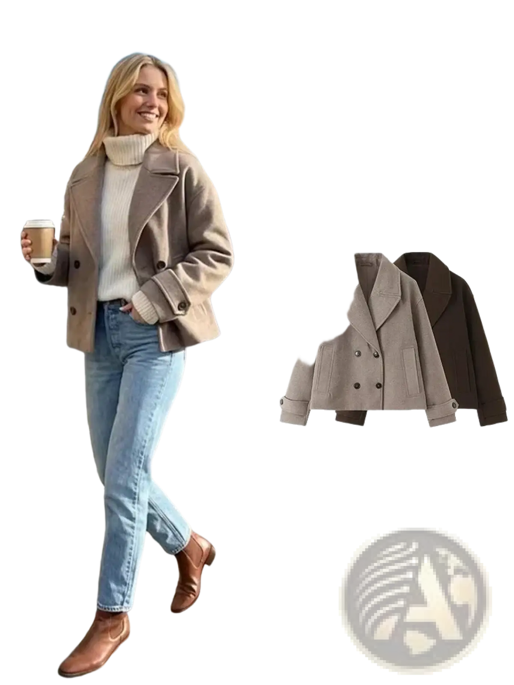 Beige double-breasted wool trench jacket with classic collar and buttoned cuffs by Wilsheia brand