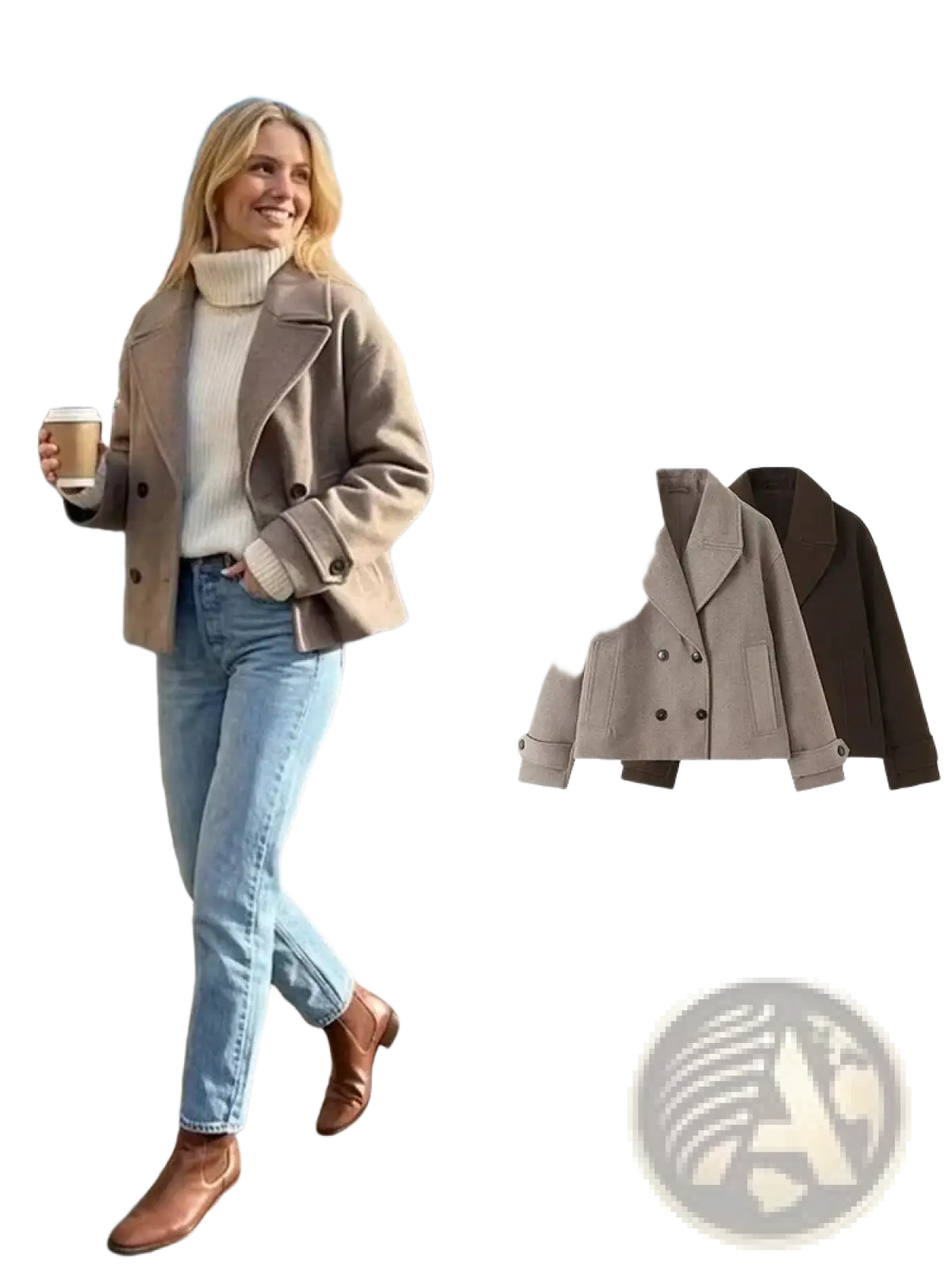 Beige double-breasted wool trench jacket with classic collar and buttoned cuffs by Wilsheia brand