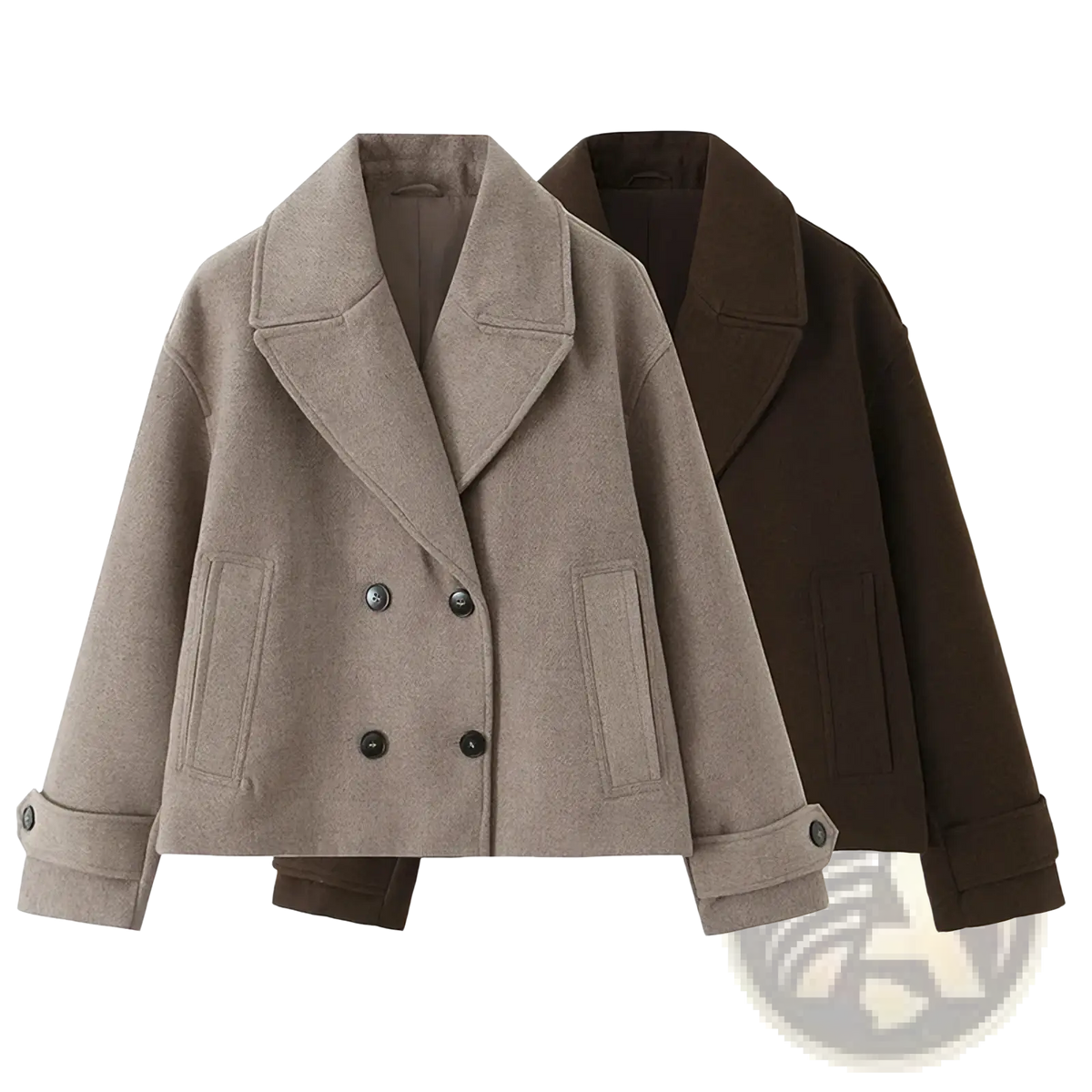 Willshela double breasted trench jacket beige wool coat with classic collar and dark buttons front view