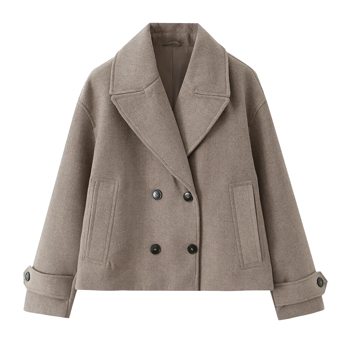 Willshela double breasted trench jacket beige cozy wool with classic collar and buttoned cuffs