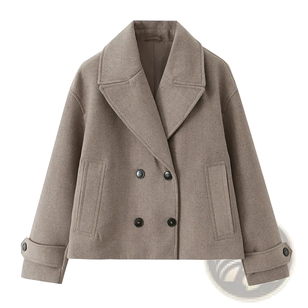 Willshela double breasted trench jacket beige cozy wool with classic collar and buttoned cuffs