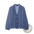 Willshela v-neck ruffled pleated blouse soft blue long-sleeved with delicate ruffled detailing on front and neckline
