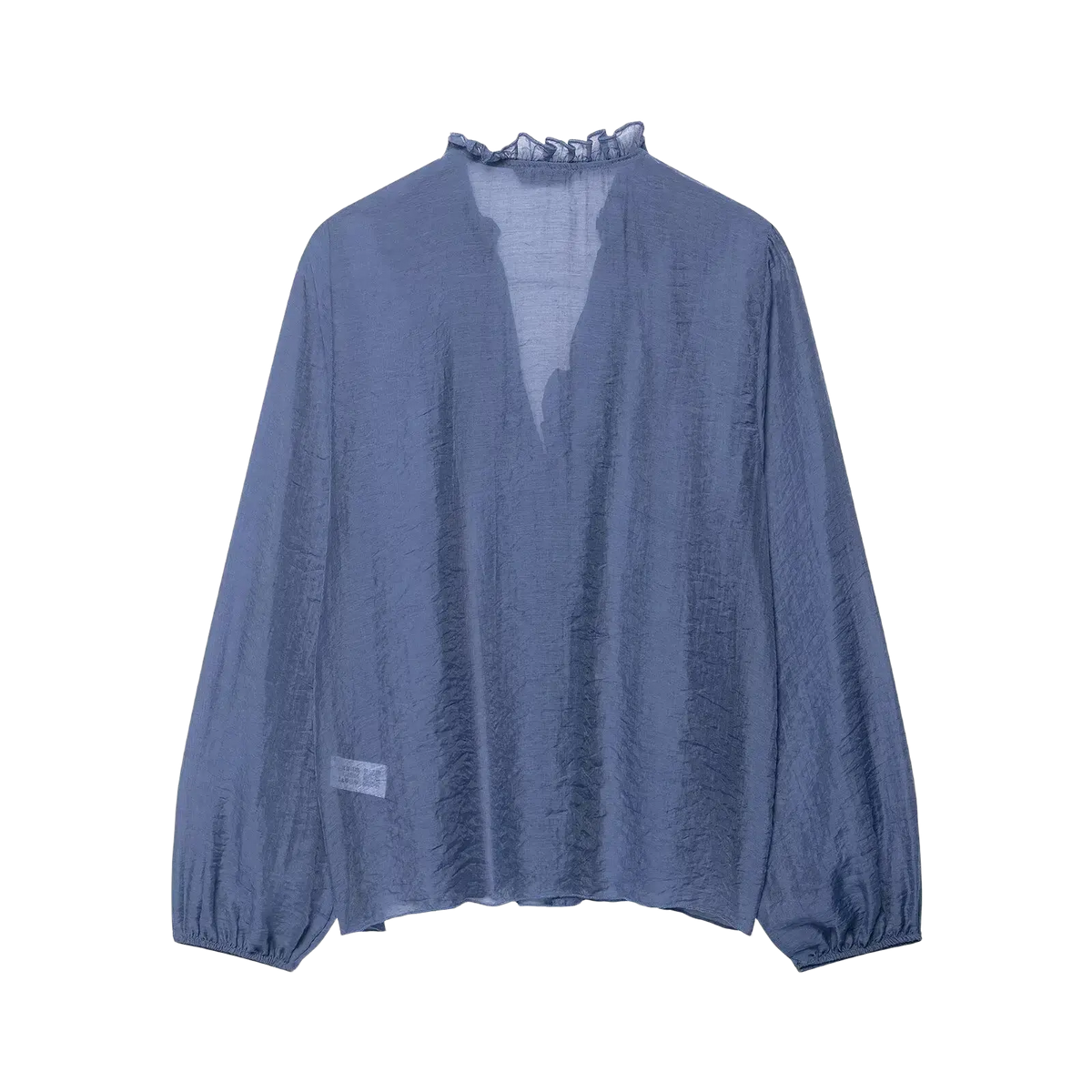 Willshela soft dusty blue blouse with delicate ruffled neckline and long sleeves in lightweight fabric