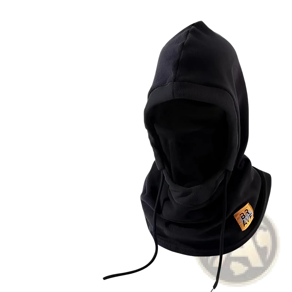 Black fleece 4-in-1 windproof balaclava ski mask hat with integrated face mask scarf and earmuffs for winter use