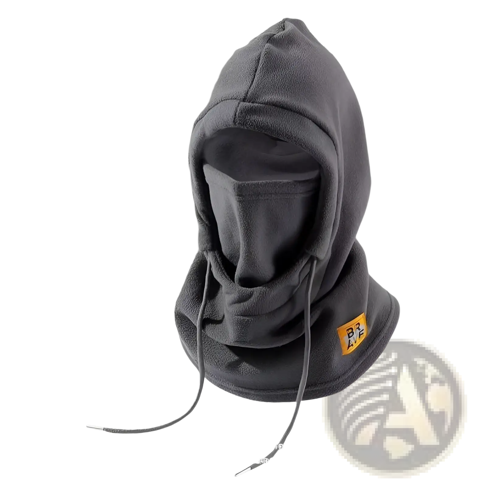 Dark gray fleece windproof balaclava ski mask hat with hood face covering and adjustable drawstrings for winter use