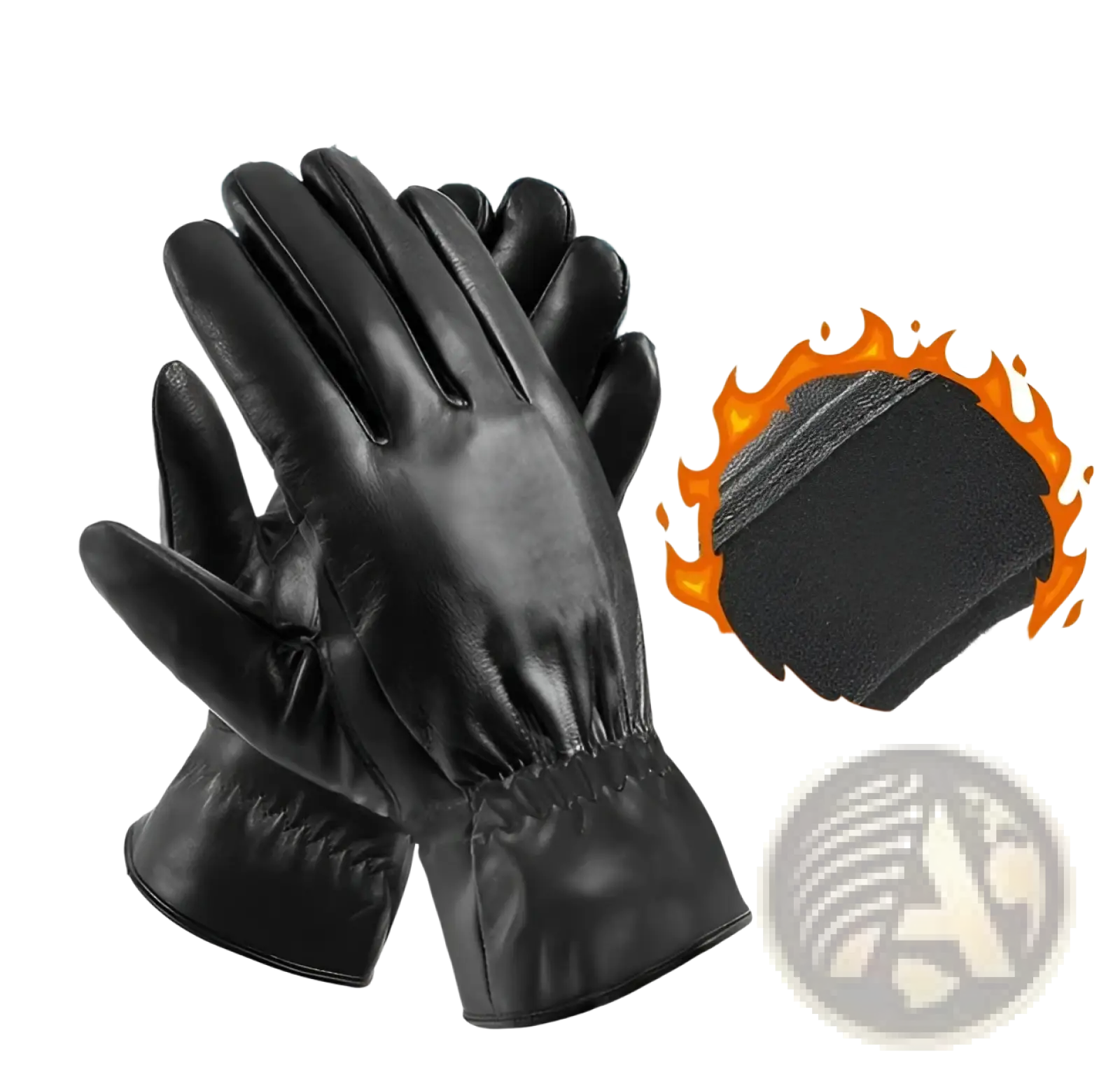 Black leather windproof winter driving gloves with soft napped fabric lining for warmth and skin friendliness